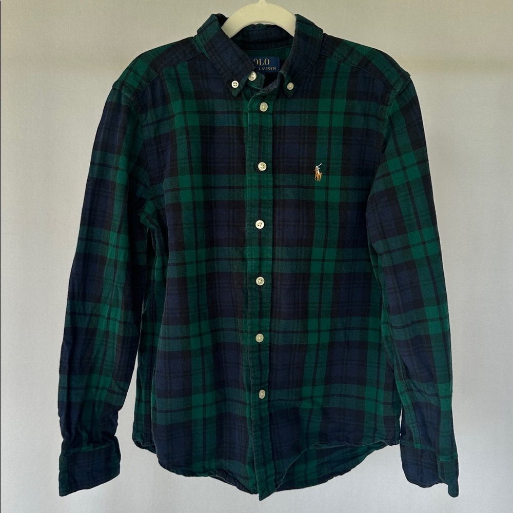 Polo by Ralph Lauren Navy and Green Plaid Button-Down Shirt Boys M (10-12)